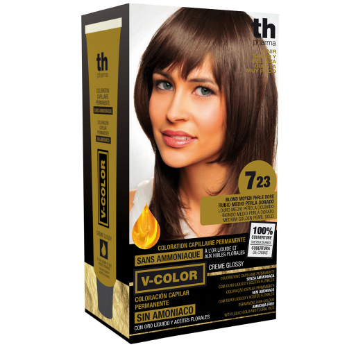 Hair farbe V-color no.7.23 (mittelgoldenes Perlgold)-heimtrikot mit shampoo und hair maske free TH Pharma