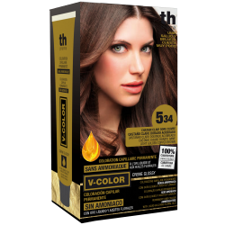 Hair farbe V-color no. 5.34 (hellbraun gold kupfer)-heimtrikot mit shampoo und hair maske free