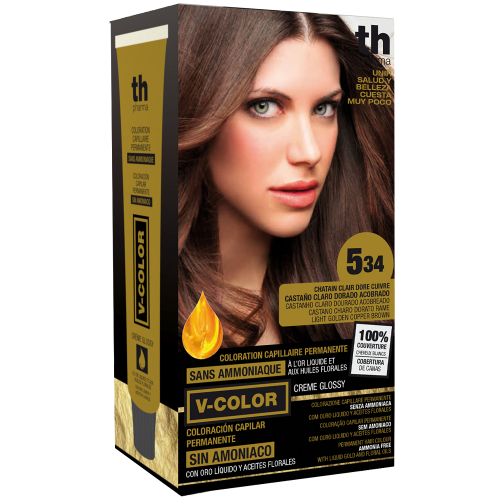 Hair farbe V-color no. 5.34 (hellbraun gold kupfer)-heimtrikot mit shampoo und hair maske free TH Pharma