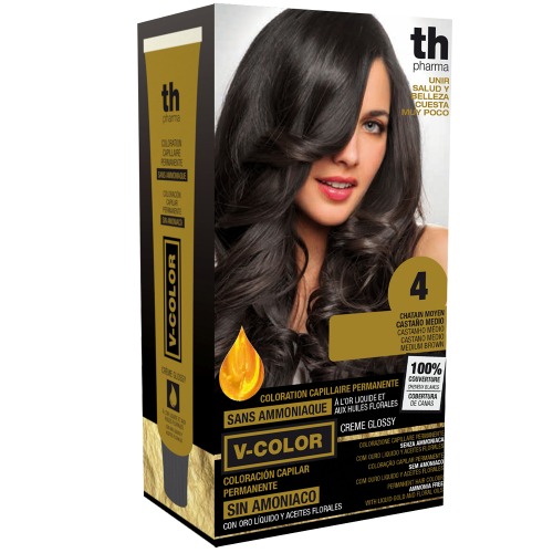 Hair farbe V-color no.4 (mittel braun)-heimtrikot mit shampoo und hair maske free TH Pharma