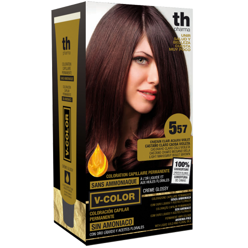 Hair farbe V-color no.5.57 (hellbraun mahagoni violett)-heimtrikot mit shampoo und hair maske free TH Pharma