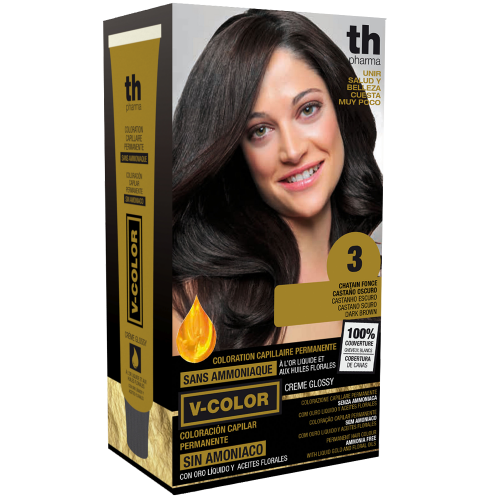 Hair farbe V-color no.3 (dunkelbraun)-heimtrikot mit shampoo und hair maske free TH Pharma
