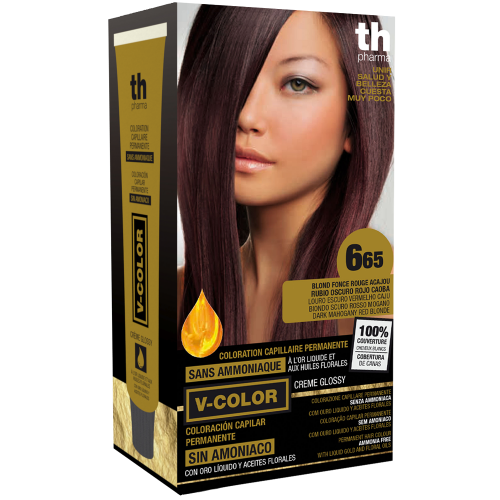 Hair farbe V-color no.6.65 (dunkel mahagon rot blond)-heimtrikot mit shampoo und hair maske free TH Pharma
