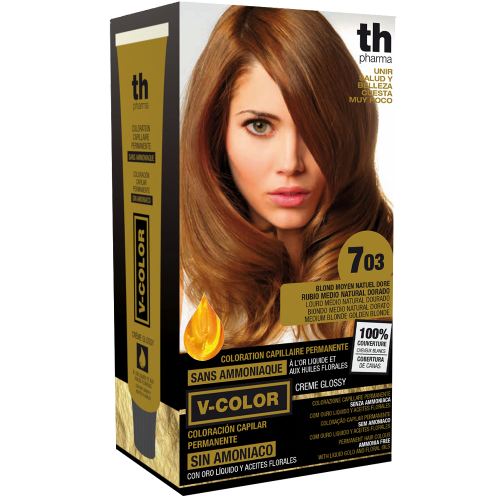 Hair farbe V-color no.7.03 (mittelgoldenes Naturblond)-heimtrikot mit shampoo und hair maske free TH Pharma