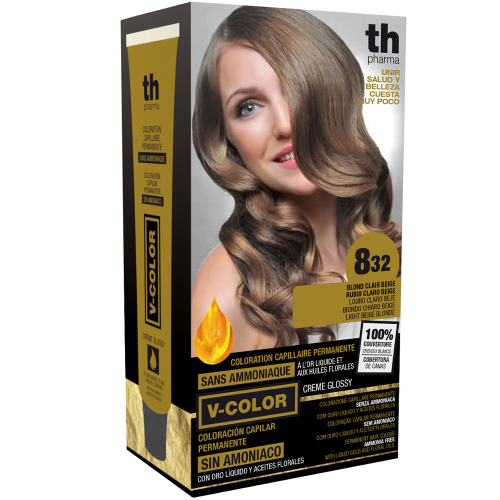 Hair farbe V-color no.8.32 (hellbeige blond)-heimtrikot mit shampoo und hair maske free TH Pharma